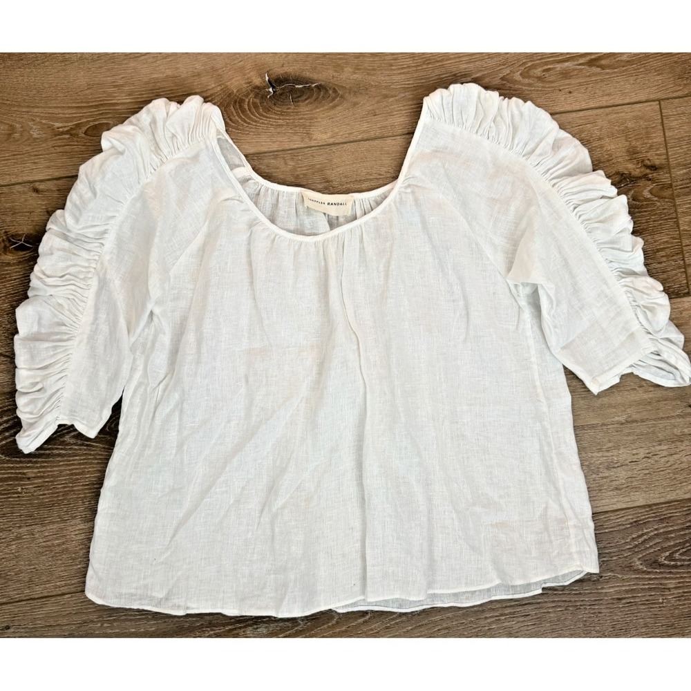Loeffler Randall Linen Blouse Womens S Cream Cropped Relaxed Designer Top